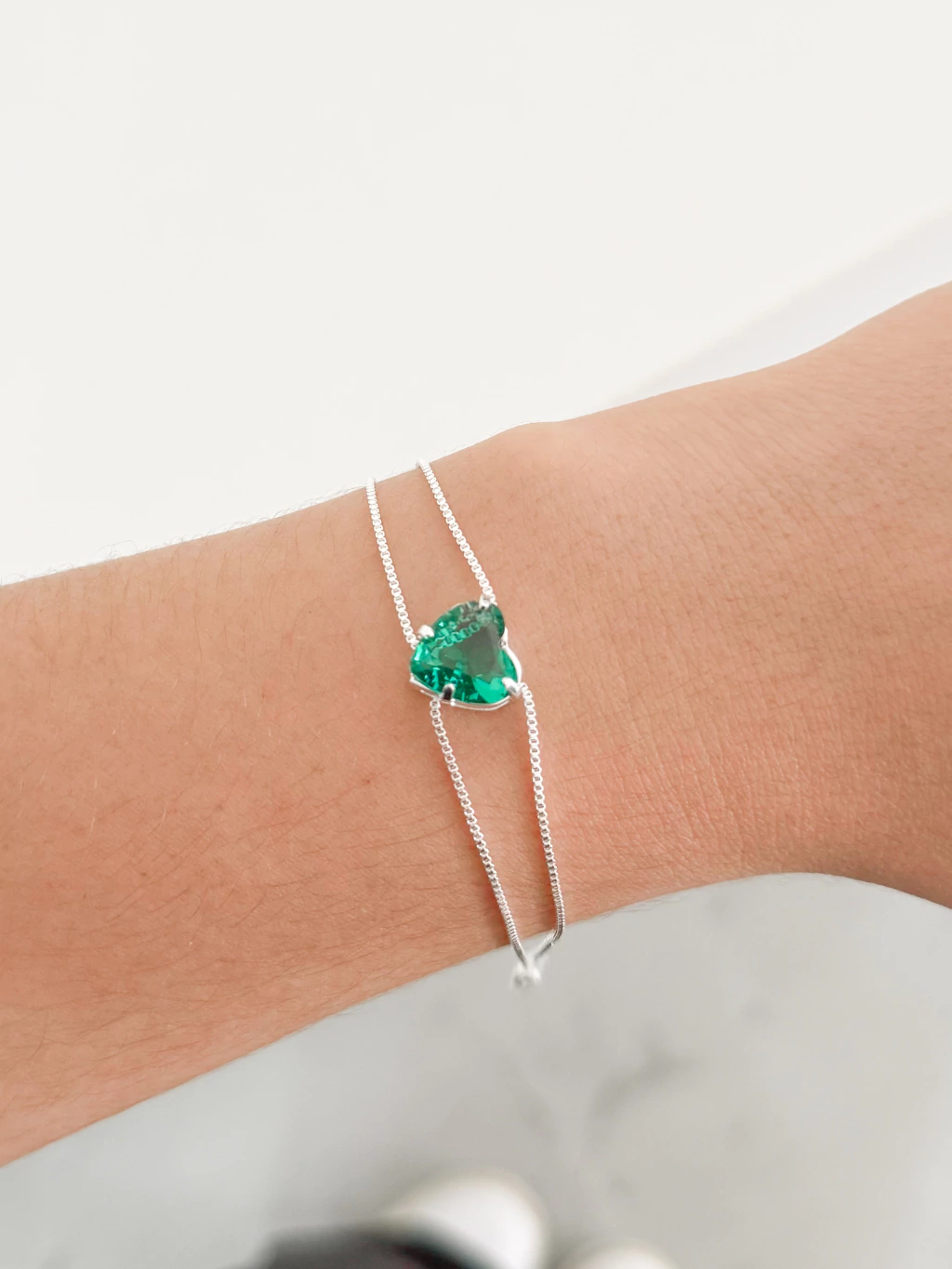 Pulseira Dupla com Coração Verde