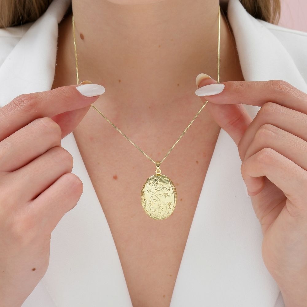 Colar Relicário Floral Duas Fotos