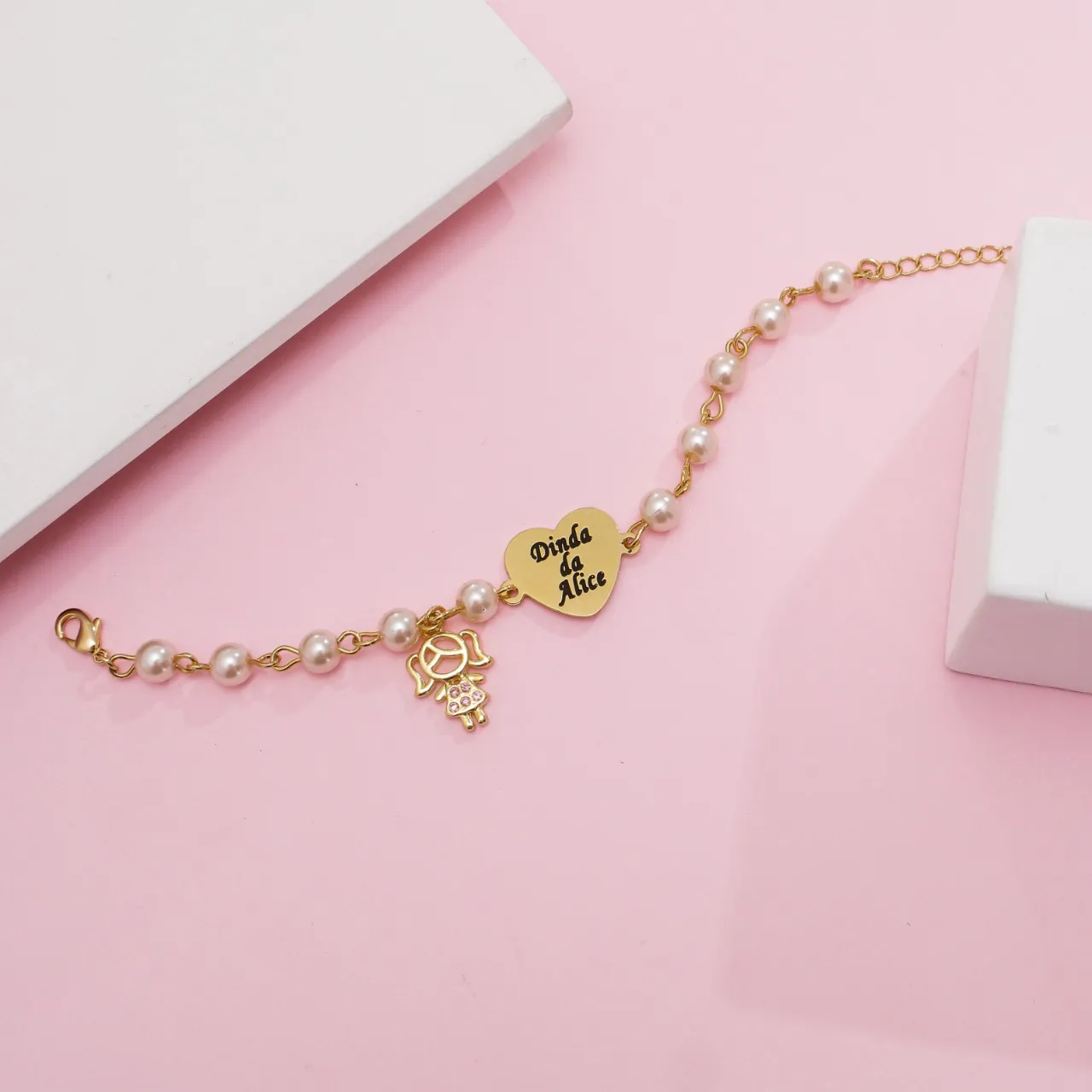 Pulseira Pérola Coração Personalizada