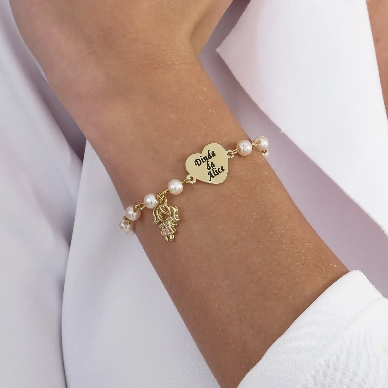 Pulseira Pérola Coração Personalizada