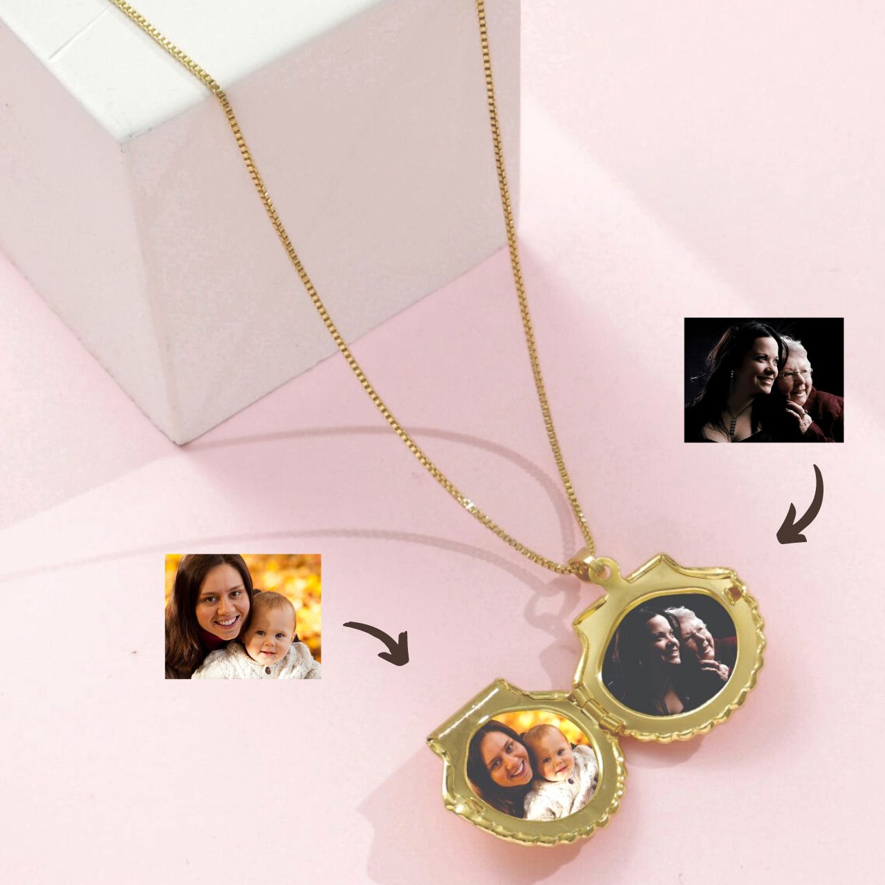 Colar Relicário Concha Duas Fotos