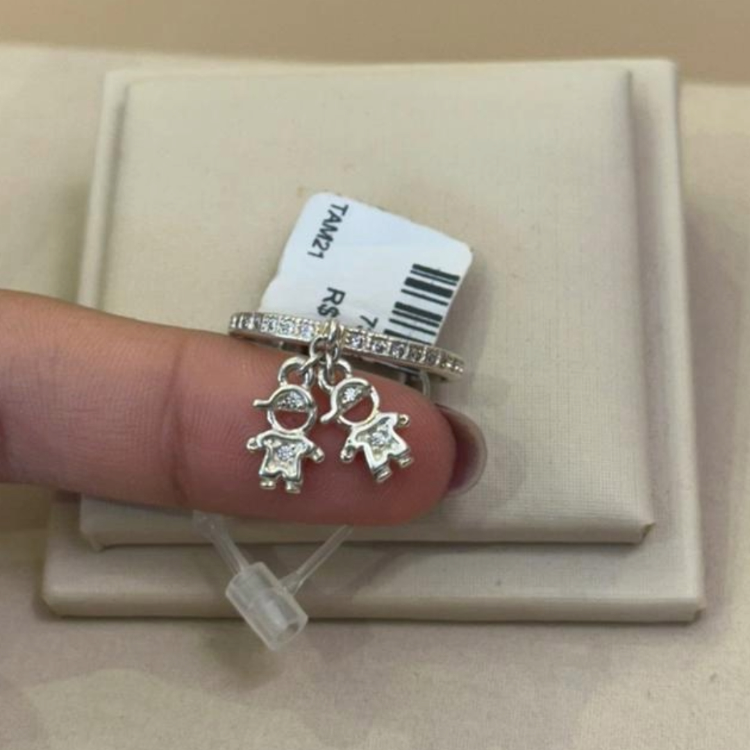 ANEL PRATA 2 FILHOS PINGENTES TAMANHO 21