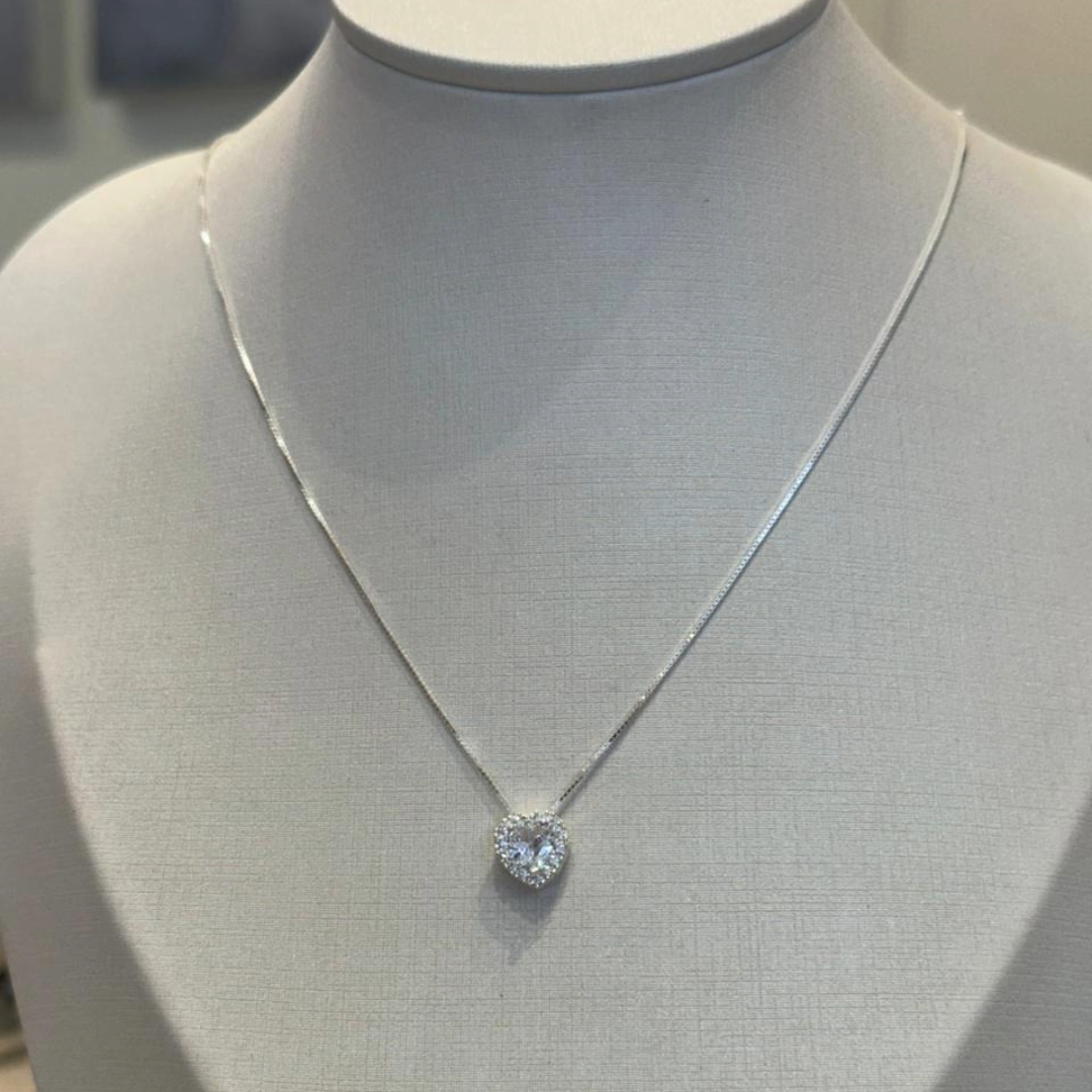 CONJUNTO PRATA CORAÇÃO ZIRCÔNIA CRISTAL