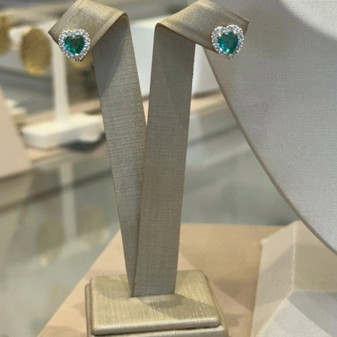 CONJUNTO PRATA CORAÇÃO VERDE TIFFANY