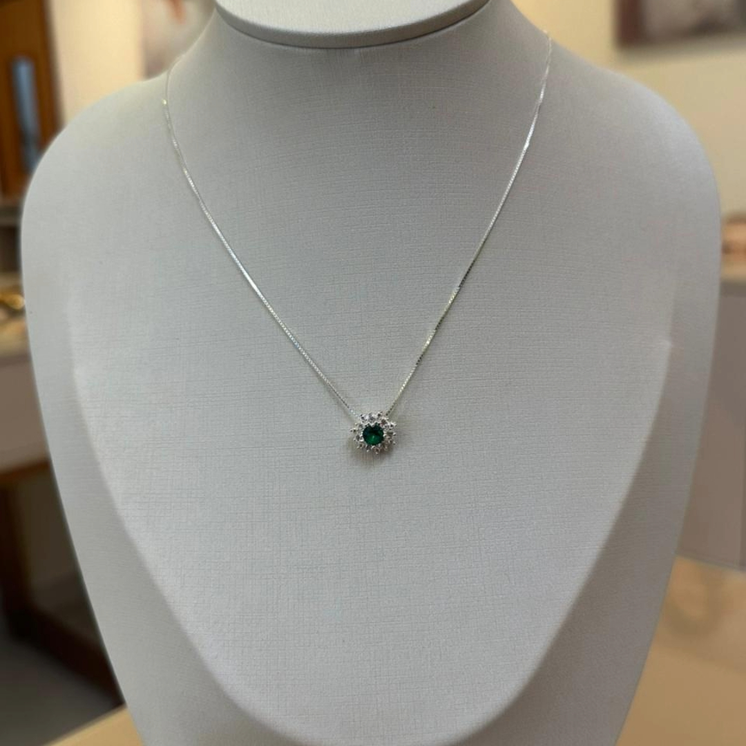 CONJUNTO PRATA REDONDO VERDE ESMERALDA