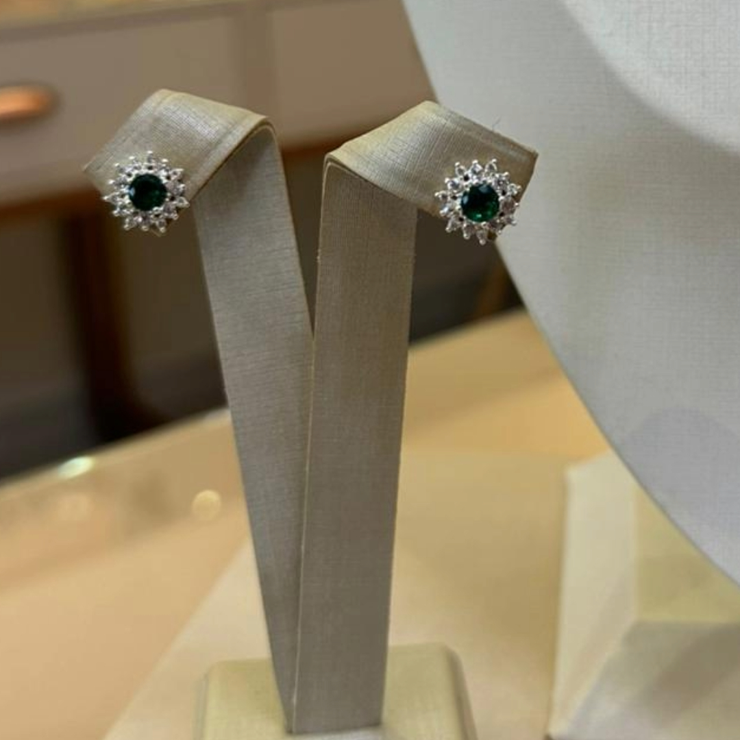 CONJUNTO PRATA REDONDO VERDE ESMERALDA