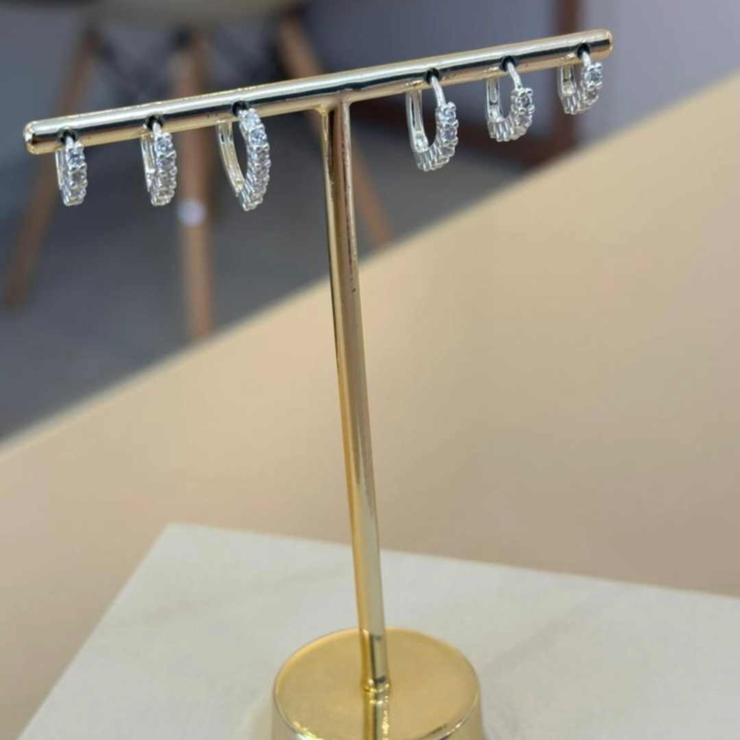 TRIO PRATA ARGOLA CORAÇÃO CRAVEJADA