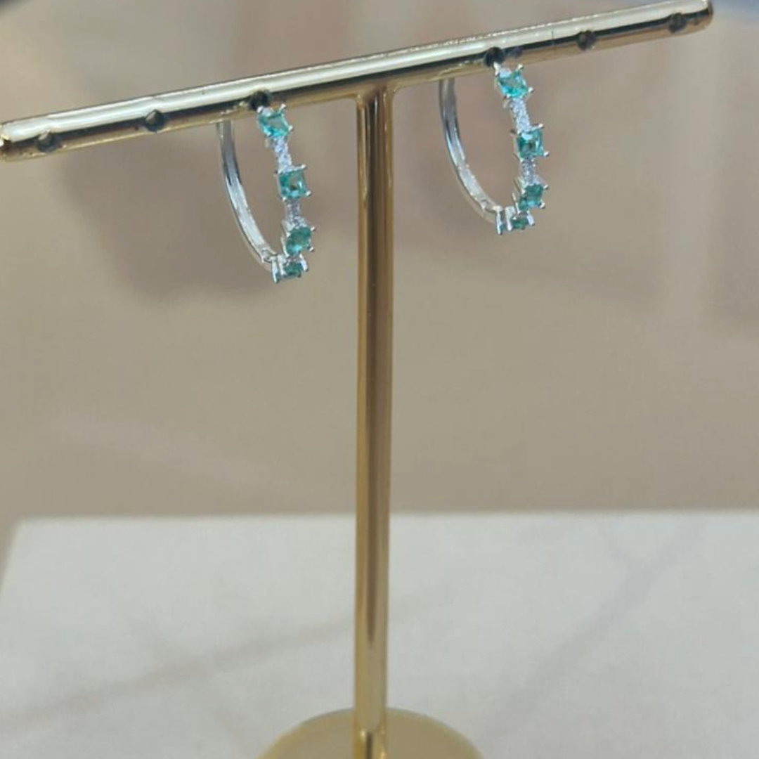 ARGOLA PRATA CRAVEJADA VERDE