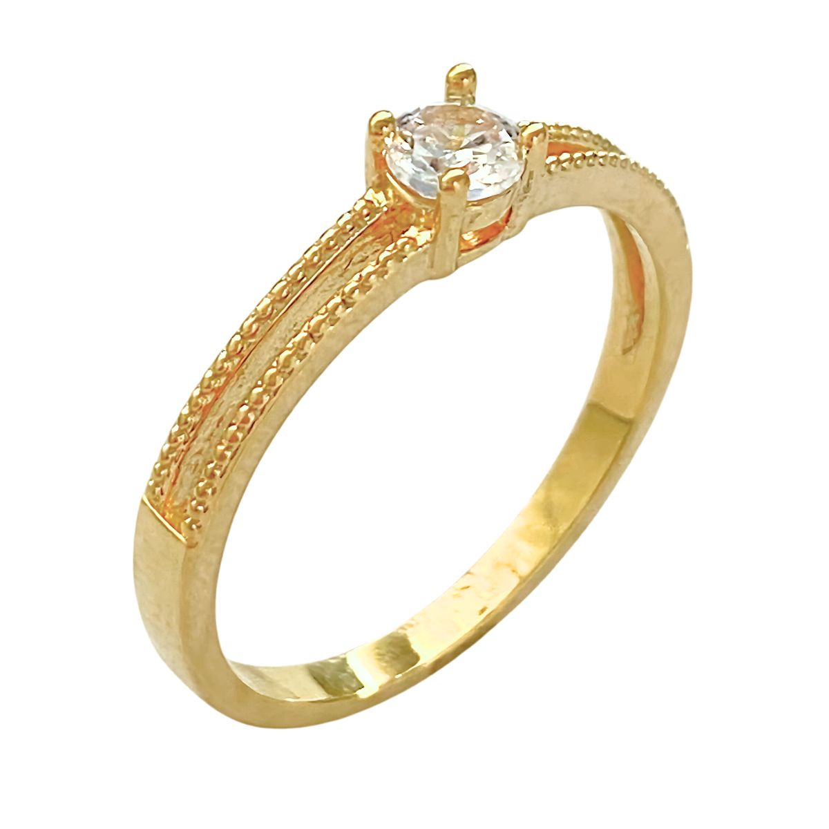 ANEL SOLITARIO FIO DUPLO E COM 1 PEDRA ZIRCONIA CRISTAL 4MM