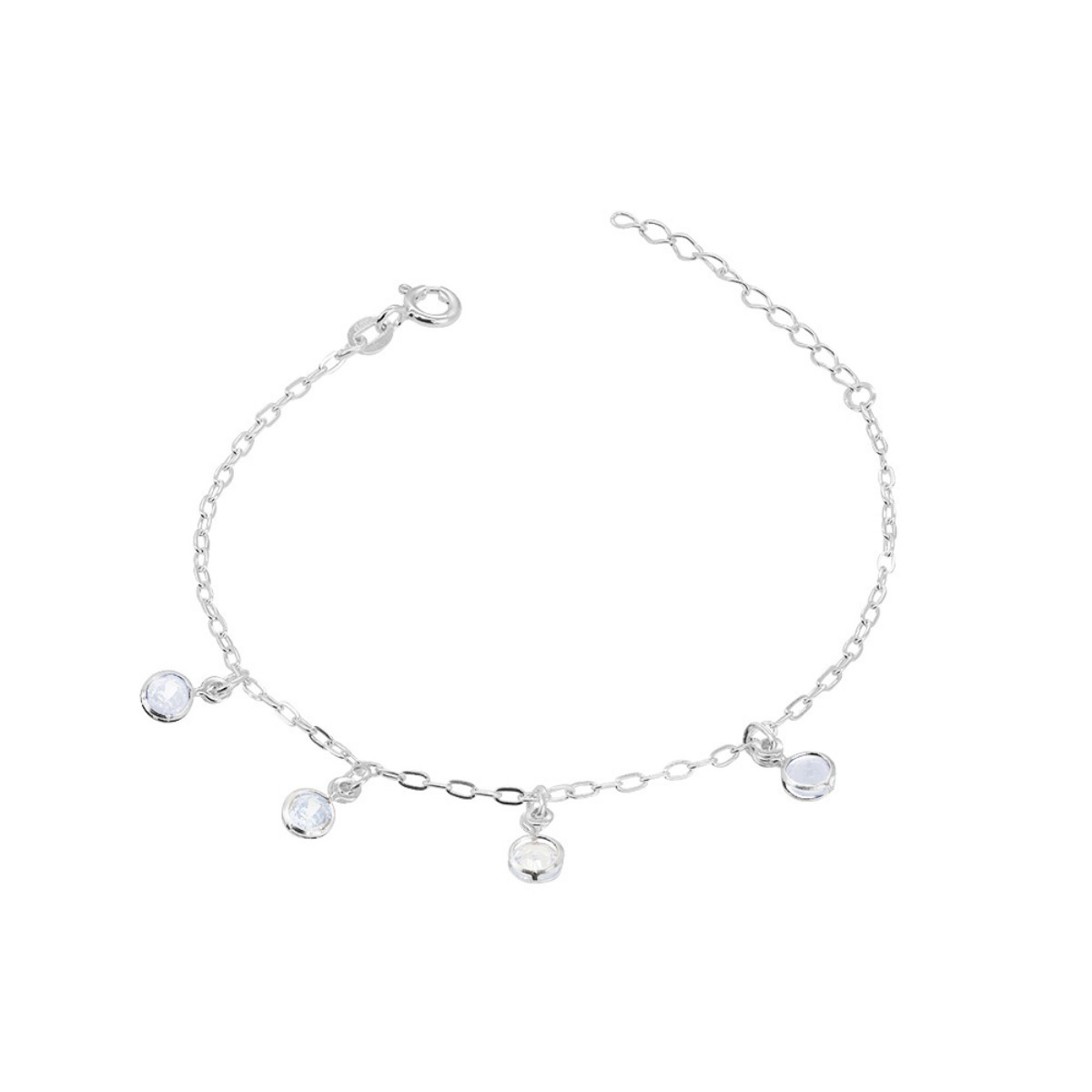 PULSEIRA PRATA 925 COM 4 ZIRCONIA CRISTAL ALONGADOR