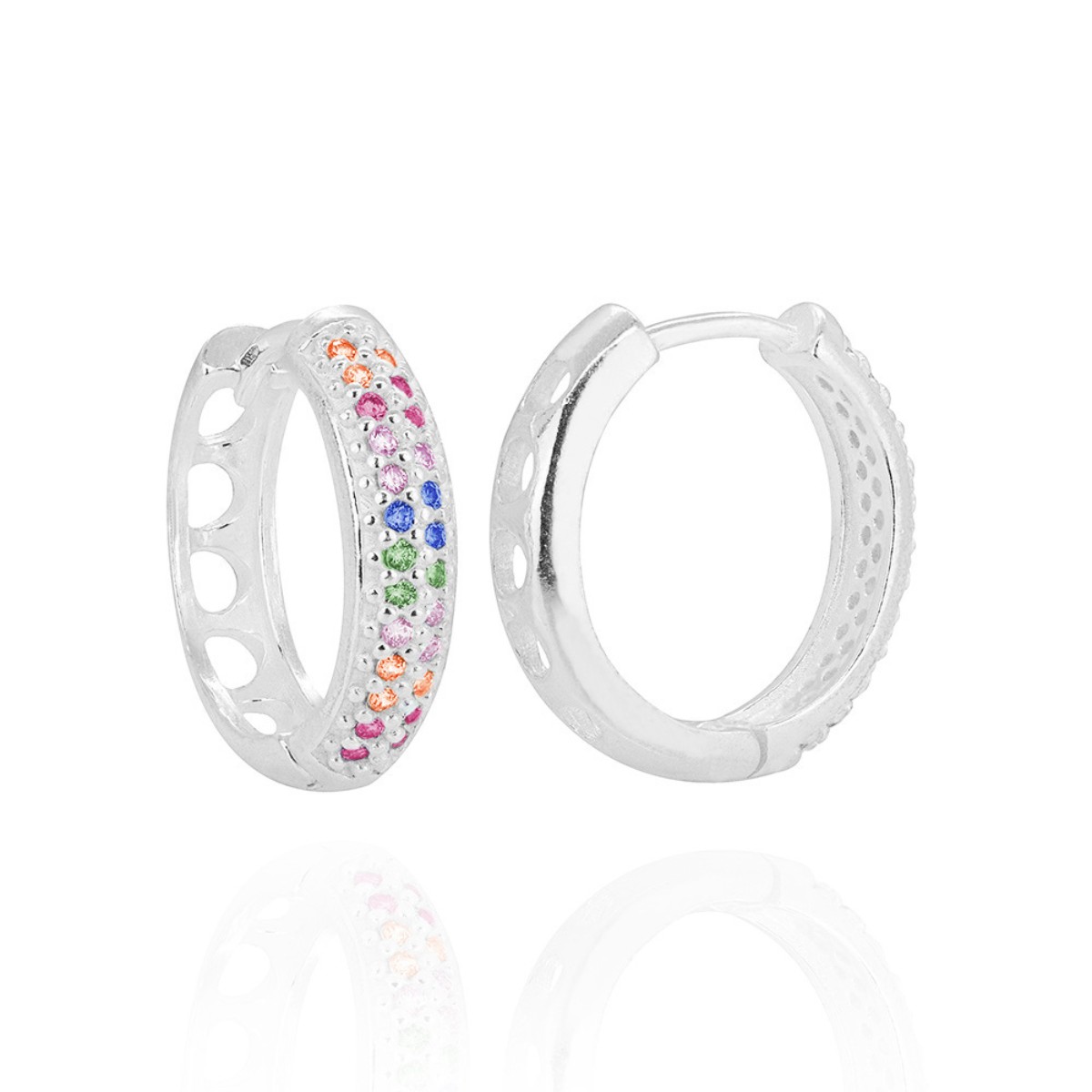 ARGOLA P925 CLICK PEQUENA COM 2 FILEIRAS ZIRCONIA COLORIDA 1X1CM