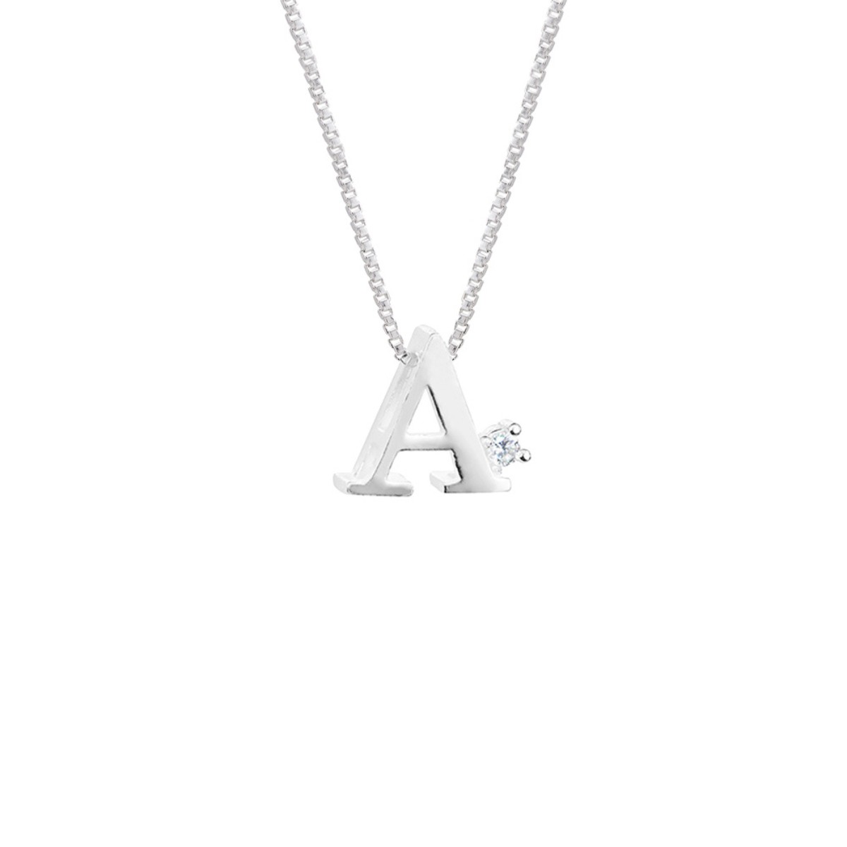 GARGANTILHA PRATA 925 LETRA A COM ZIRCONIA CRISTAL 1X1CM