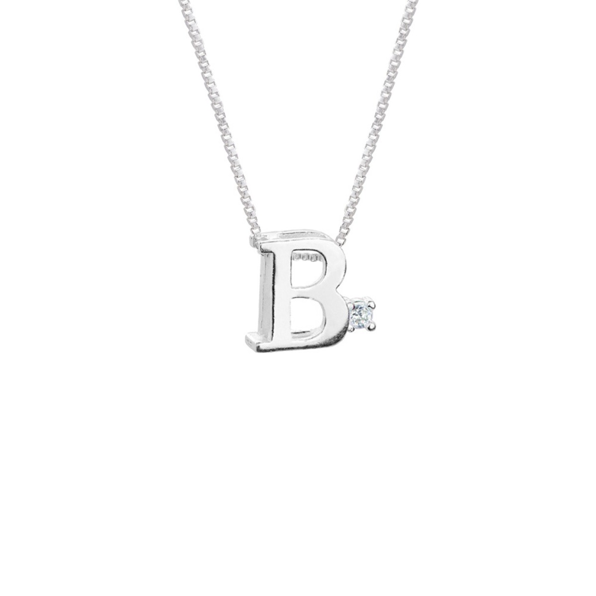 GARGANTILHA PRATA 925 LETRA B COM ZIRCONIA CRISTAL 1X1CM