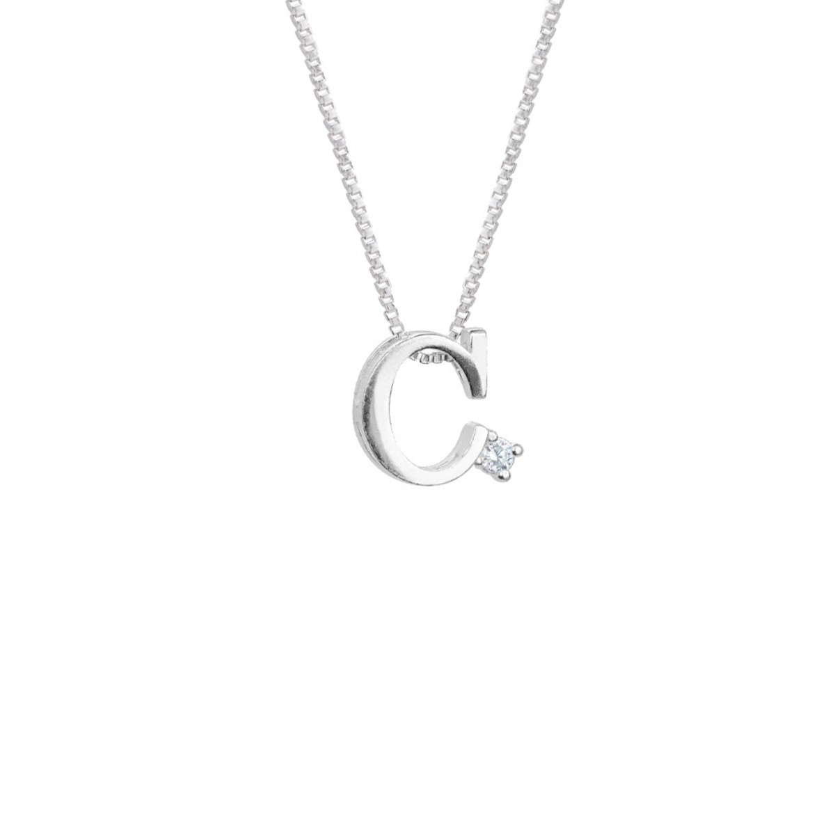 GARGANTILHA PRATA 925 LETRA C COM ZIRCONIA CRISTAL 1X1CM