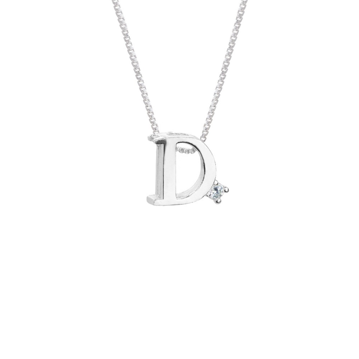 GARGANTILHA PRATA 925 LETRA D COM ZIRCONIA CRISTAL 1X1CM