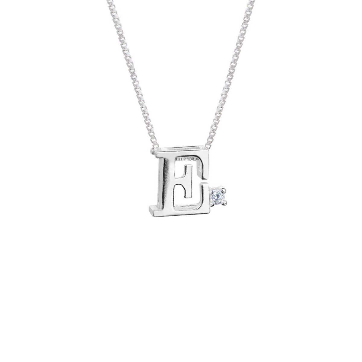 GARGANTILHA PRATA 925 LETRA E COM ZIRCONIA CRISTAL 1X1CM