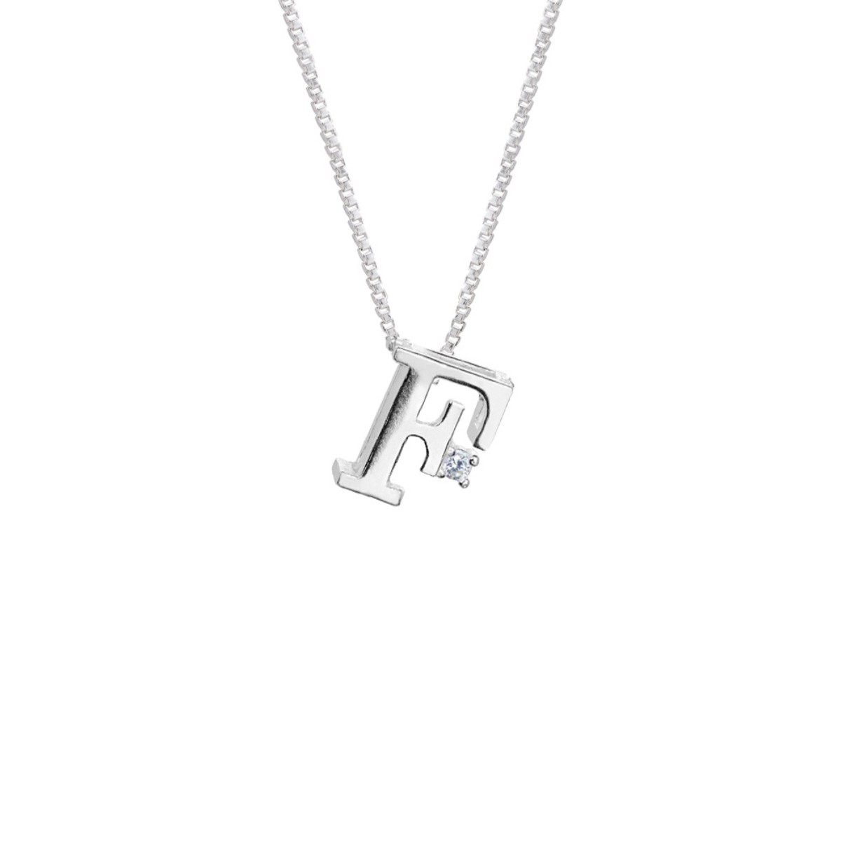GARGANTILHA PRATA 925 LETRA F COM ZIRCONIA CRISTAL 1X1CM