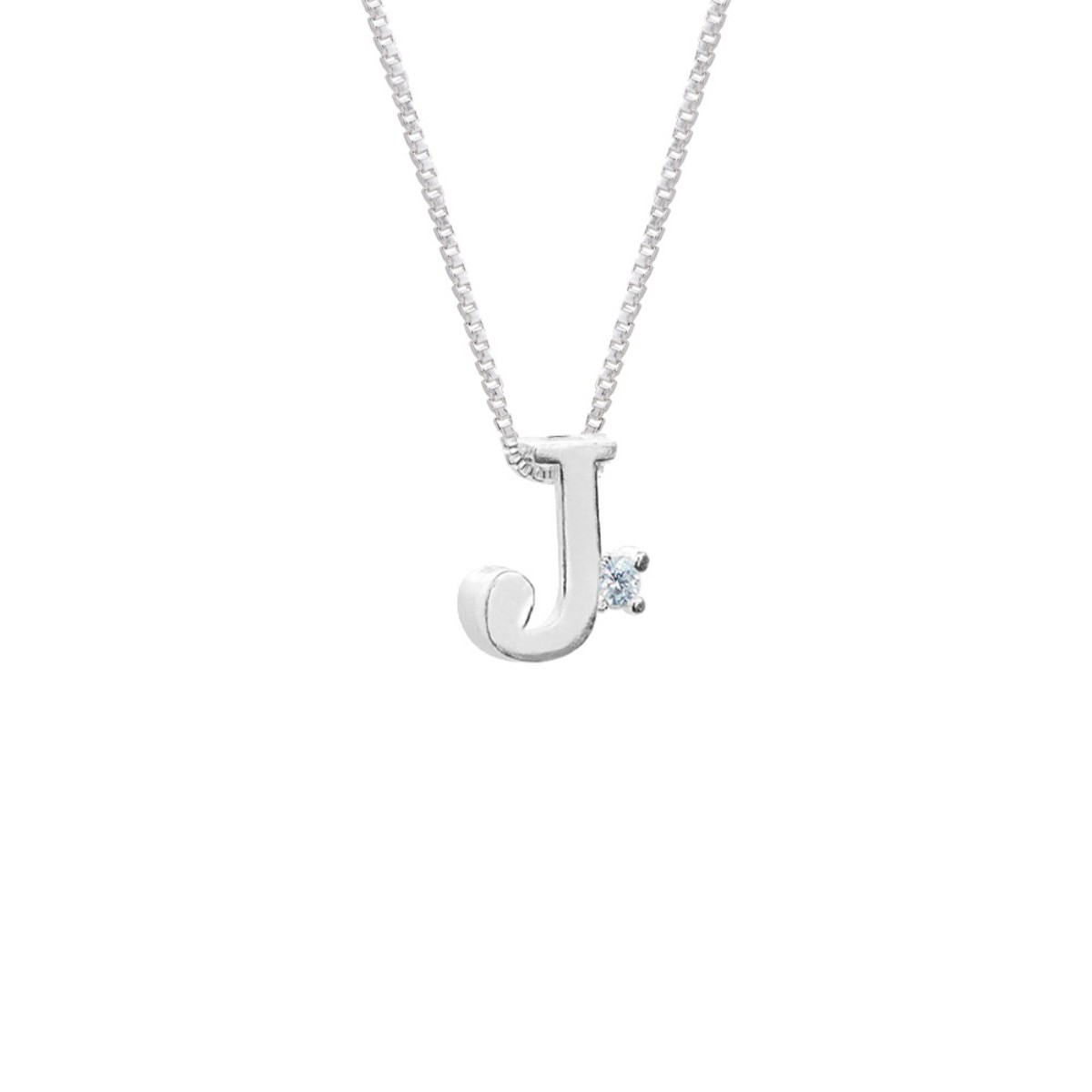 GARGANTILHA PRATA 925 LETRA J COM ZIRCONIA CRISTAL 1X1CM