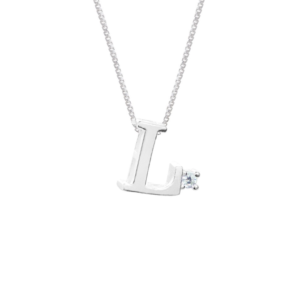 GARGANTILHA PRATA 925 LETRA L COM ZIRCONIA CRISTAL 1X1CM