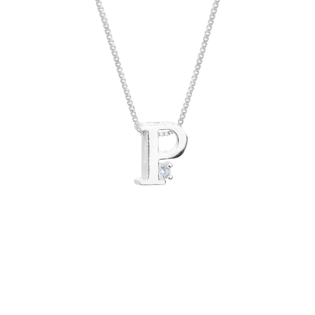 GARGANTILHA PRATA 925 LETRA P COM ZIRCONIA CRISTAL 1X1CM