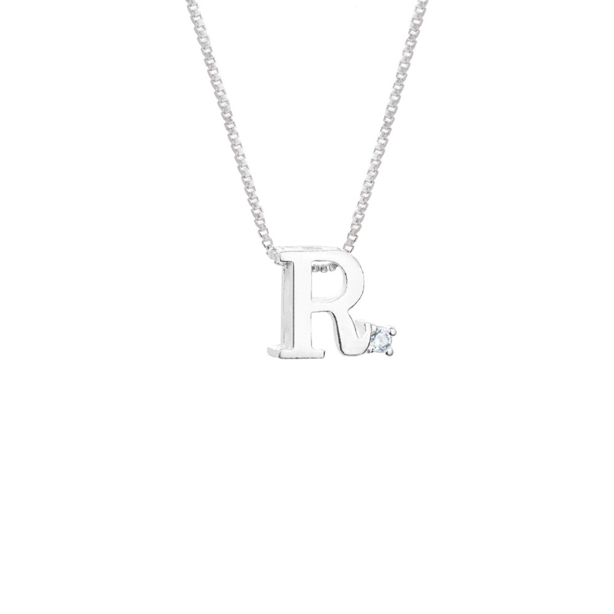 GARGANTILHA PRATA 925 LETRA R COM ZIRCONIA CRISTAL 1X1CM