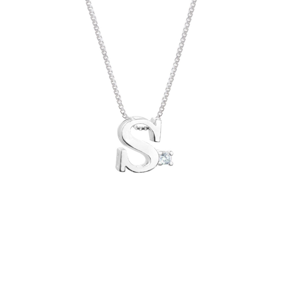 GARGANTILHA PRATA 925 LETRA S COM ZIRCONIA CRISTAL 1X1CM