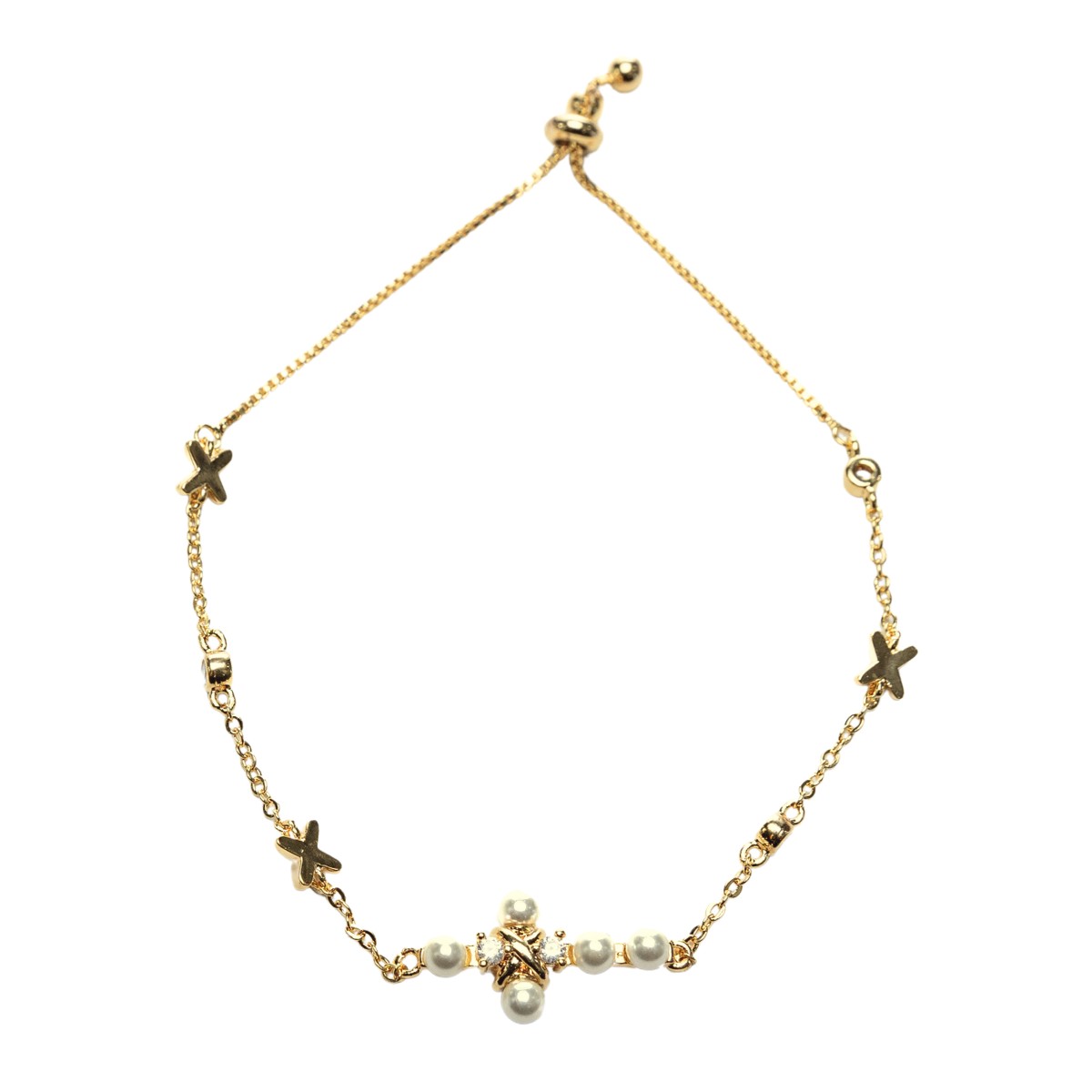 PULSEIRA GRAVATINHA REGULAVEL CRUZ PEROLA TRABALHADA