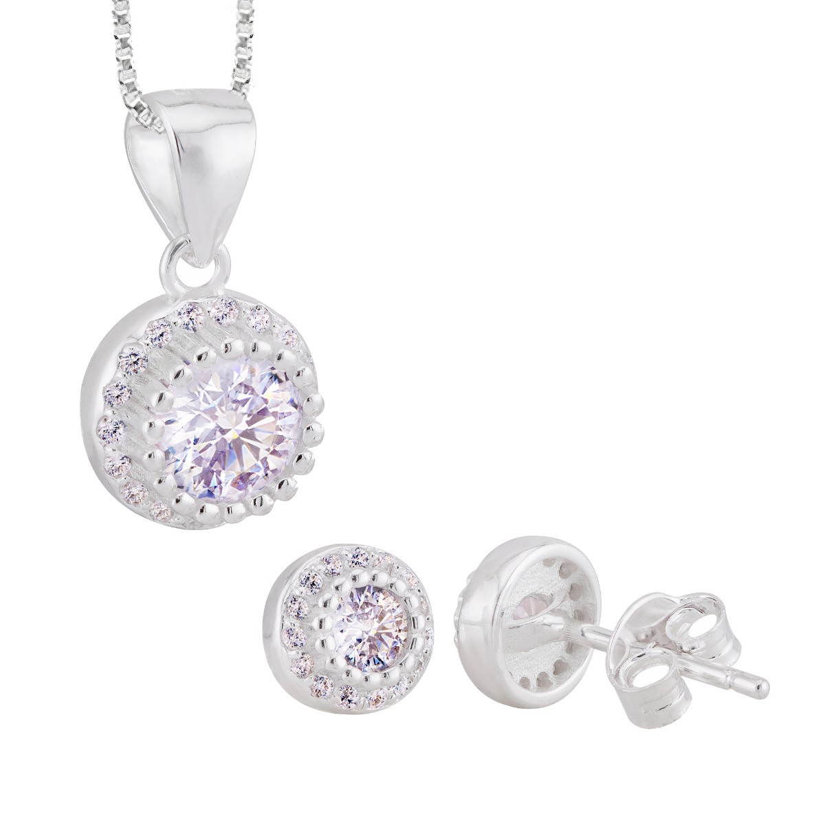 CONJUNTO P925 ZIRCONIA REDONDA + GARGANTILHA P925 VENEZIANA