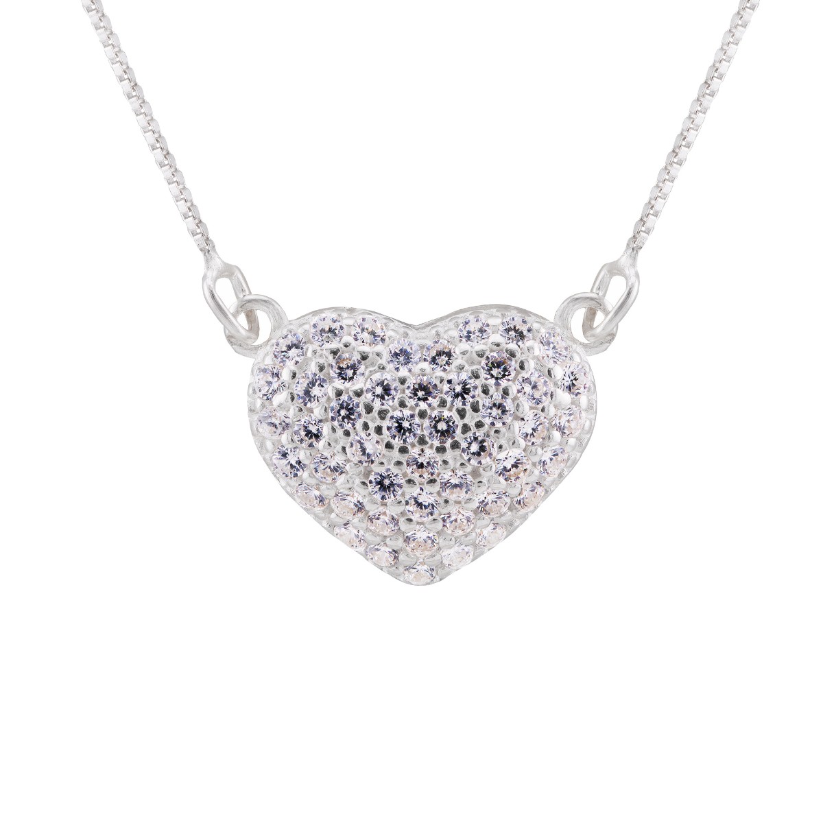 GARGANTILHA P925 CORAÇAO CHEIO CRAVEJADO EM ZIRCONIA CRISTAL