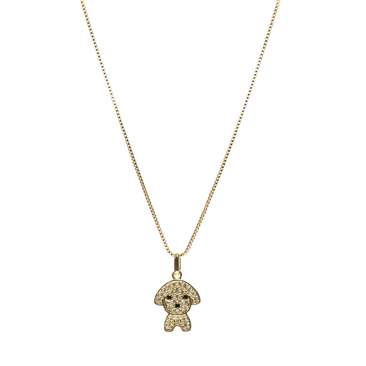 GARGANTILHA VENEZIANA + PINGENTE DE CACHORRO CRAVEJADO 15MM