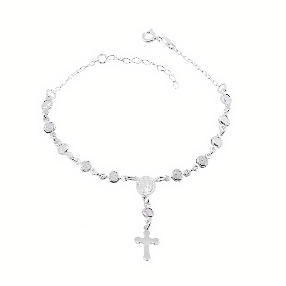 PULSEIRA P925 TERÇO C/ ZIRCONIA CRISTAL 4MM COM CRUZ