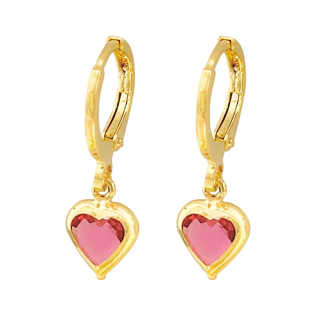 ARGOLA COM PINGENTE 1 CORAÇAO ROSA