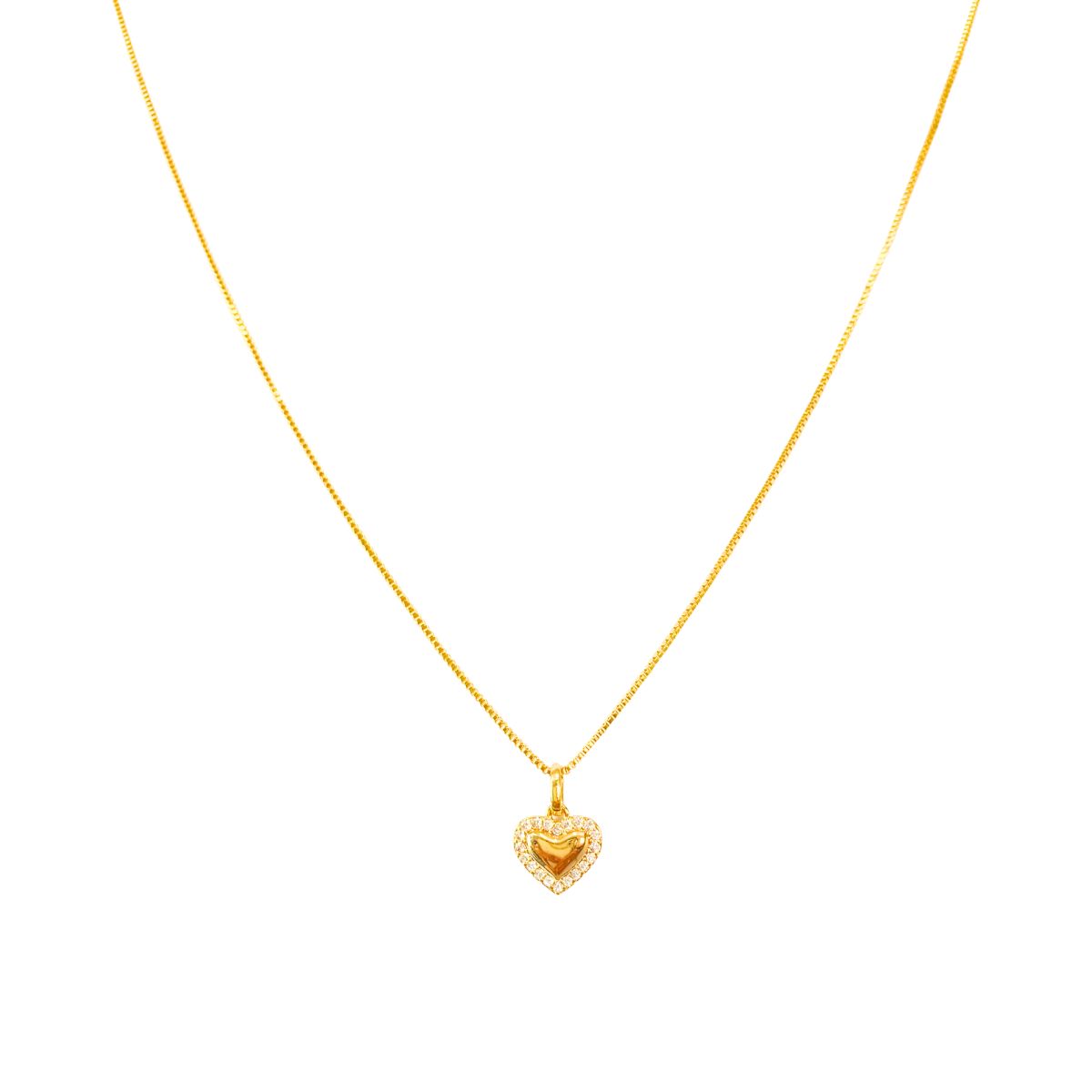 GARGANTILHA VENEZIANA + PINGENTE CORAÇAO 9,5MM CHEIO CRAVEJADO