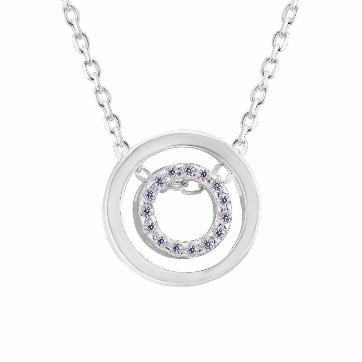 GARGANTILHA P925 DOIS CIRCULOS COM ZIRCONIA 40CM+EXTENSOR 5CM