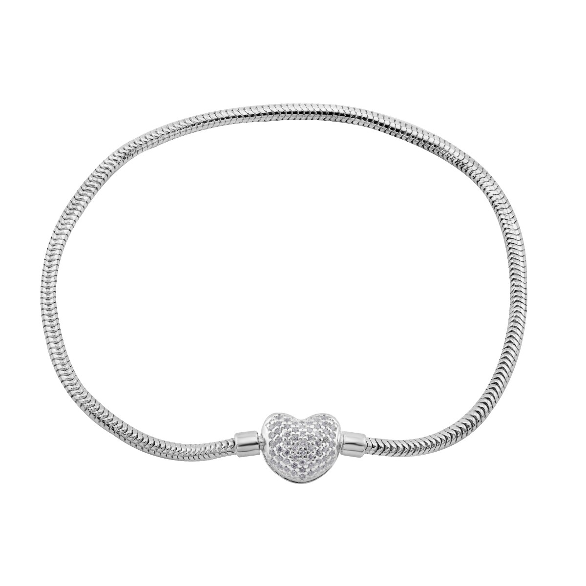 PULSEIRA P925 BRACELETE PARA BERLOQUE FECHO CORAÇAO CRAVEJADO 2,4MM