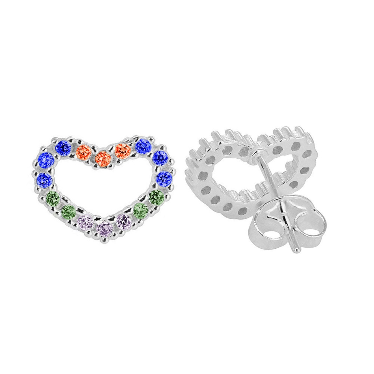 BRINCO PEQUENO P925 CORAÇÃO ZIRCONIAS COLORIDAS 1,1X0,8CM