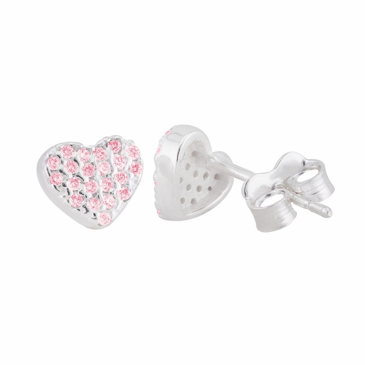 BRINCO PEQUENO P925 CORAÇÃO ZIRCONIA ROSA