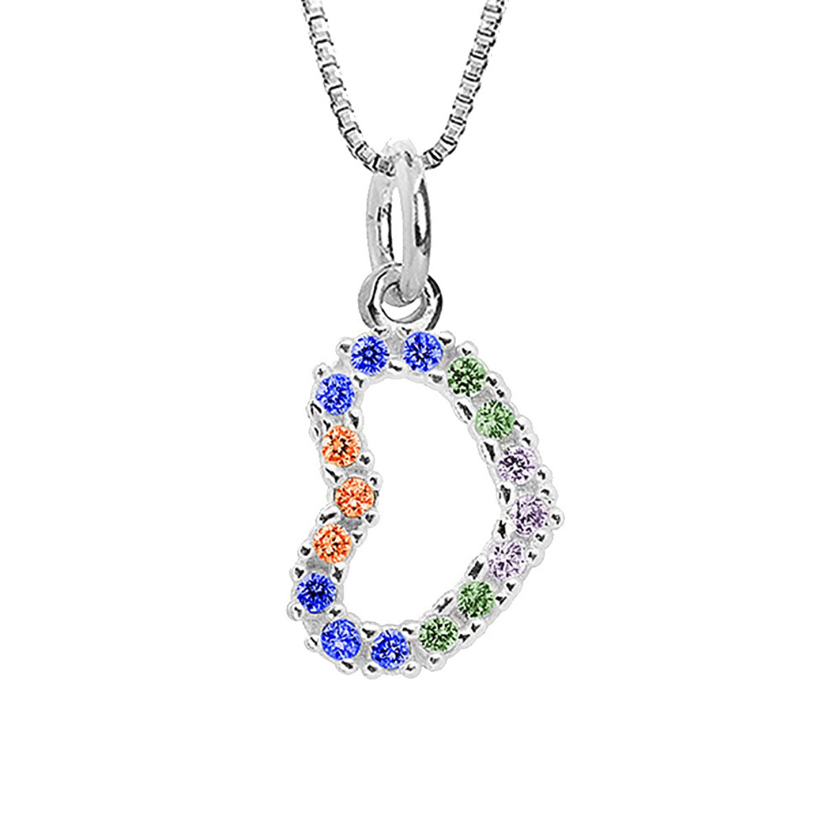GARGANTILHA P925 VENEZIANA + PINGENTE CORAÇÃO ZIRCONIAS COLORIDAS 1,1X0,8CM