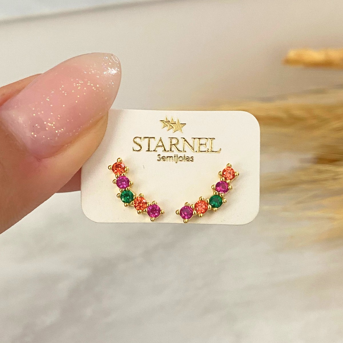 BRINCO EAR CUFF 5 ZIRCONIA COLORIDA