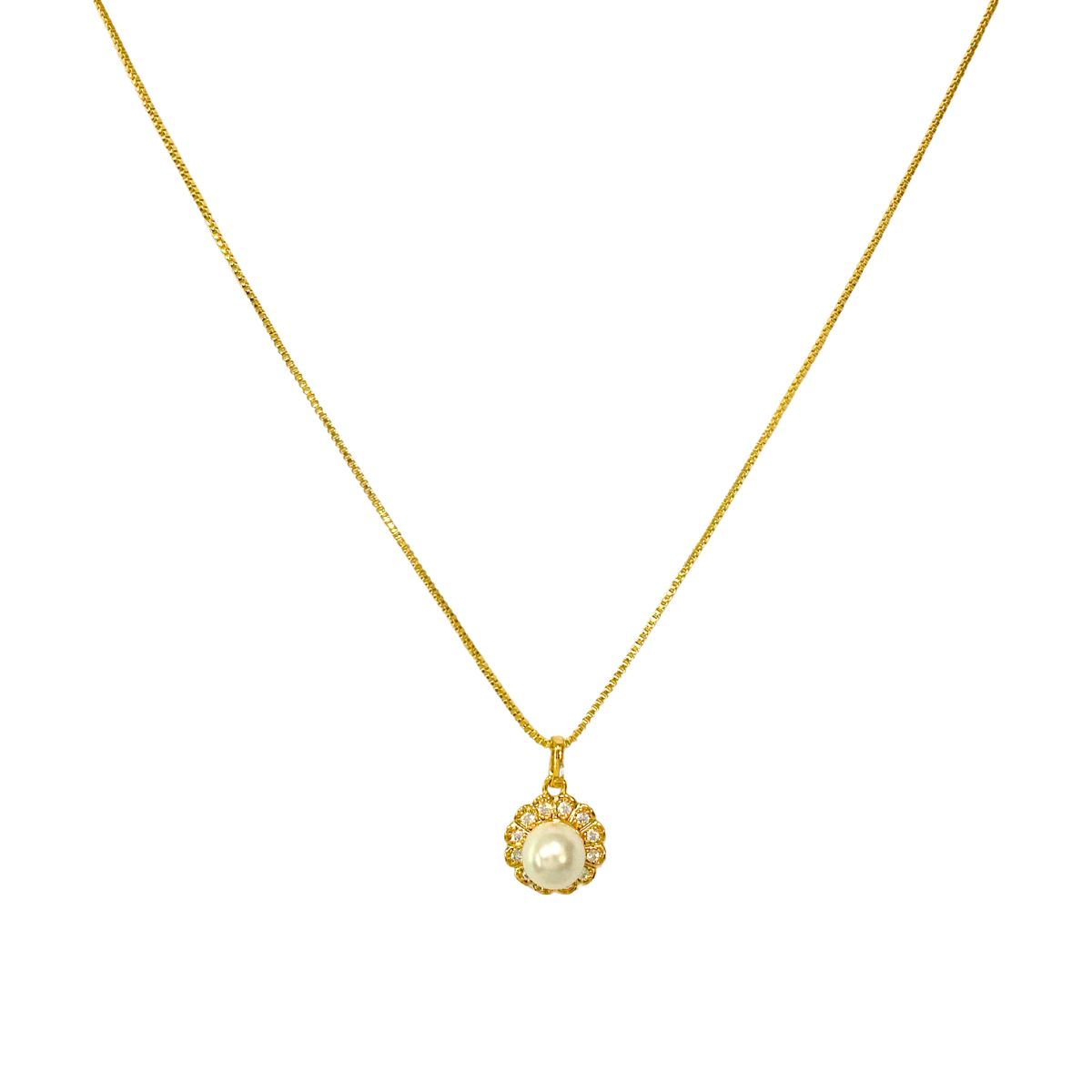 GARGANTILHA VENEZIANA + PINGENTE DE FLOR CRAVEJADA COM PEROLA