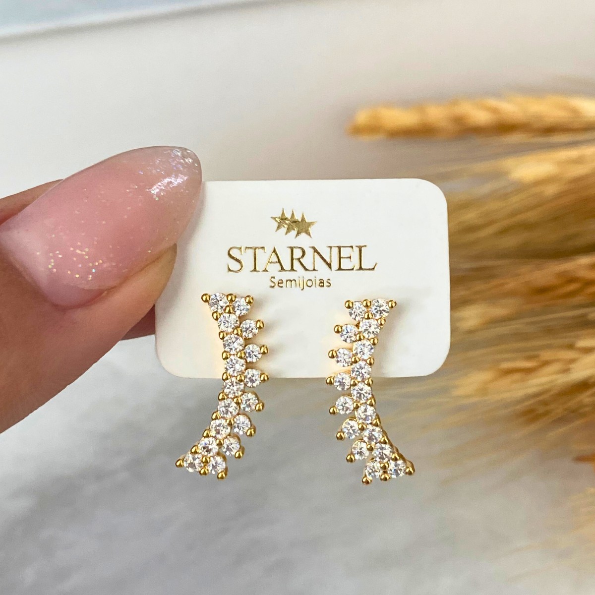 BRINCO EAR CUFF 2 FILEIRAS CRAVEJADAS 17 PEDRAS