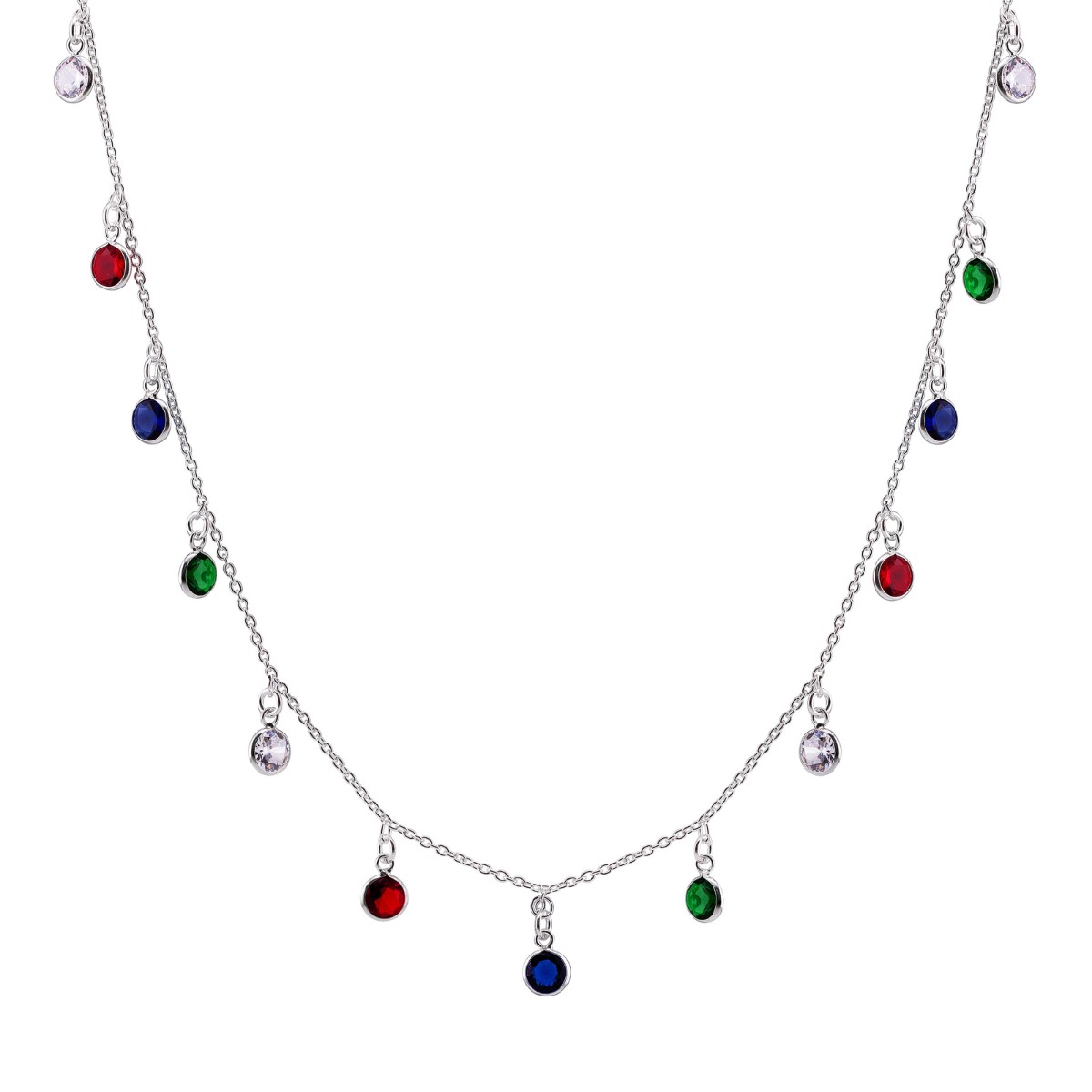GARGANTILHA P925 CADEADO COM PENDURICALHO PONTO DE LUZ REDONDO ZIRCONIA COLORIDA