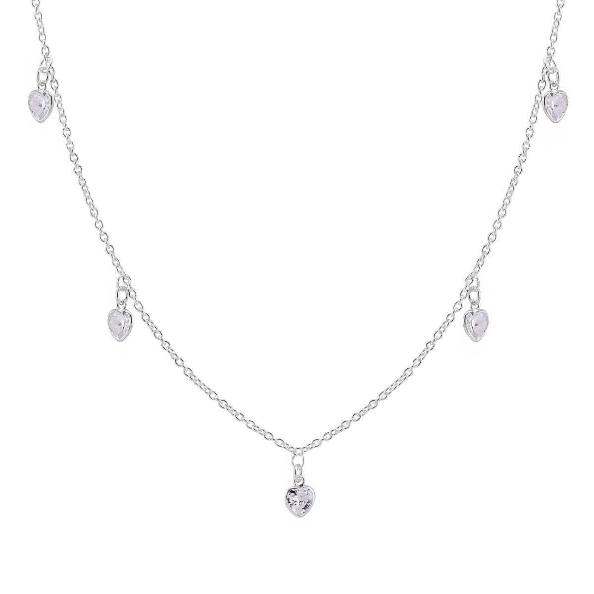 GARGANTILHA P925 CADEADO COM PENDURICALHO DE CORAÇAO DE ZIRCONIA CRISTAL 40CM + 5CM EXTENSOR