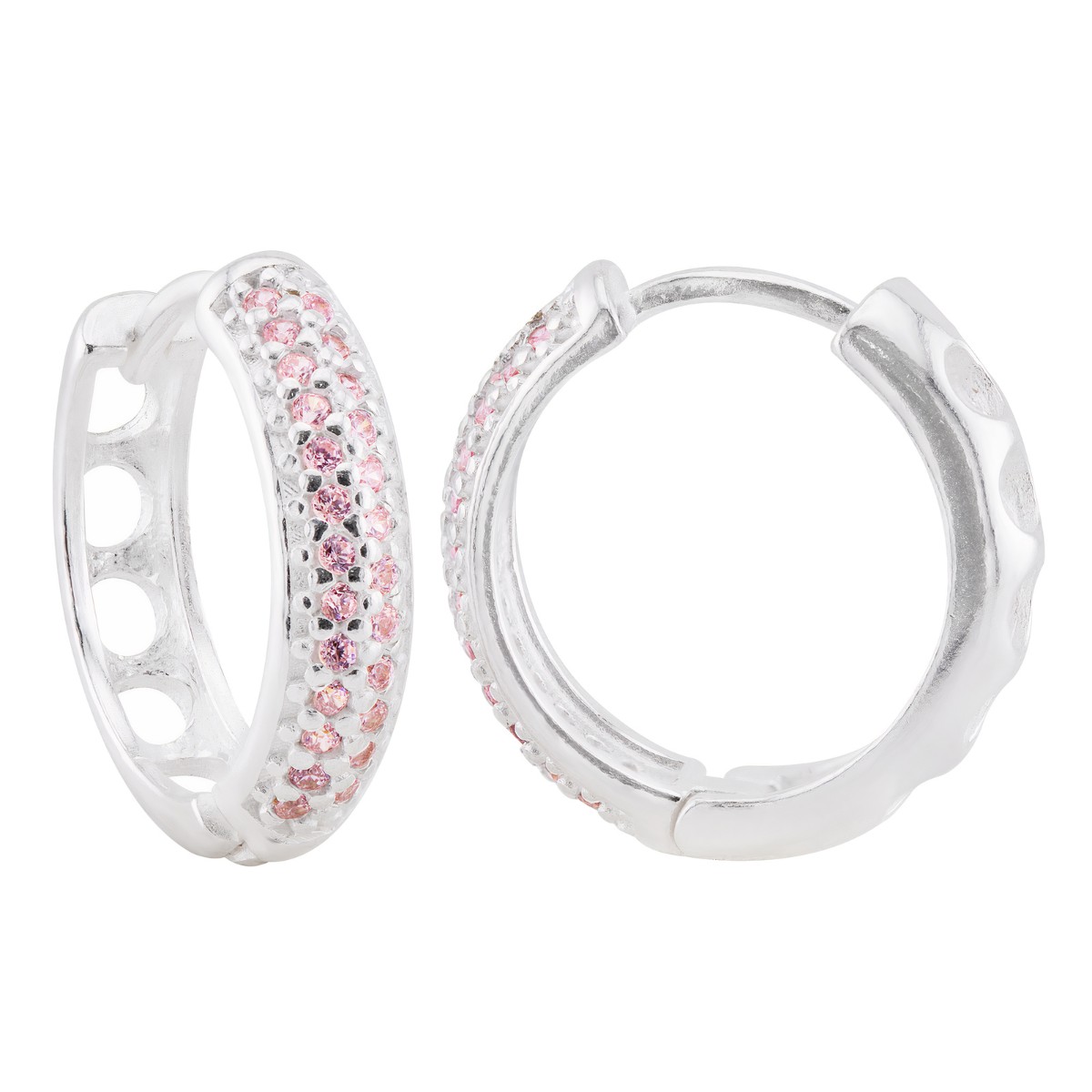 ARGOLA P925 CLICK GRANDE 2 FILEIRAS ZIRCONIA ROSA 15MM