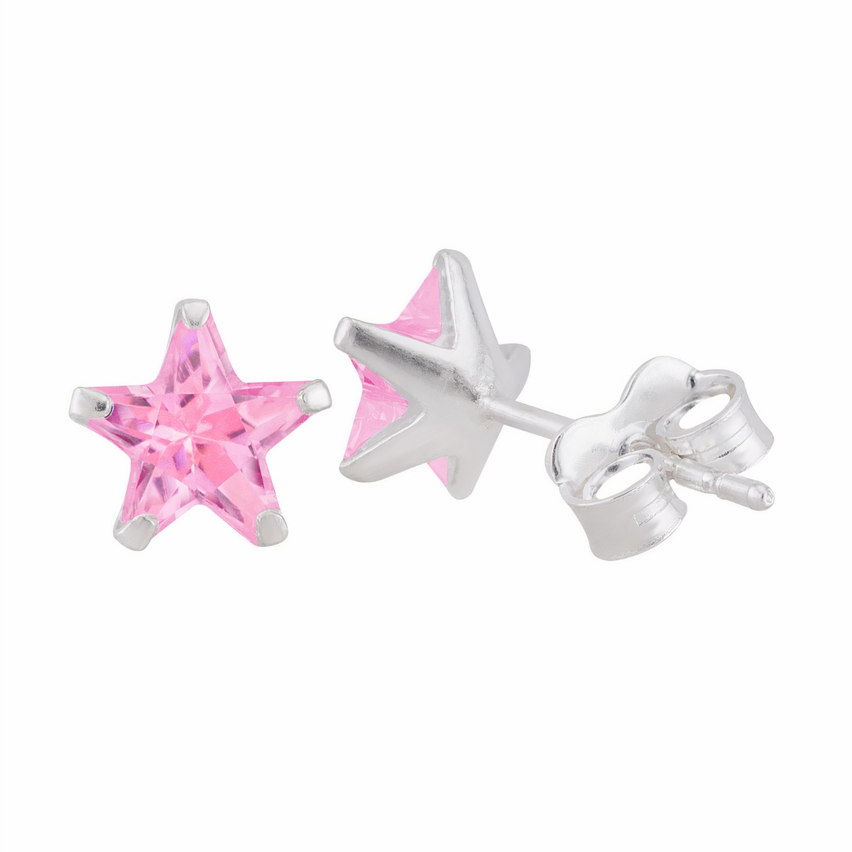 BRINCO PEQUENO P925 ZIRCONIA ESTRELA ROSA 6MM