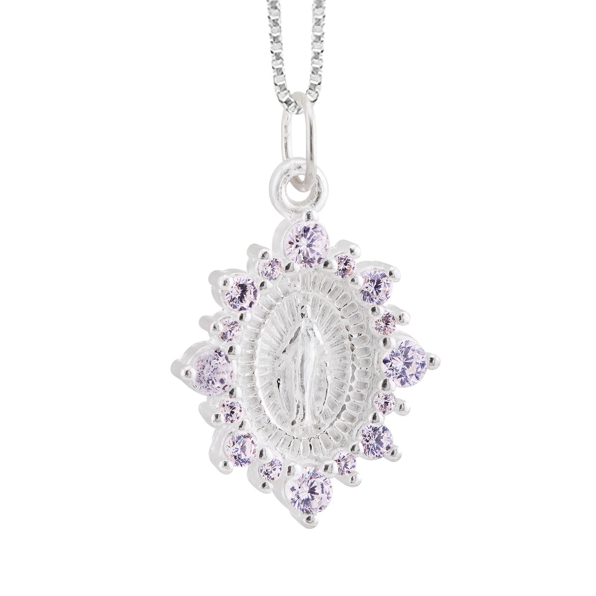 GARGANTILHA P925 VENEZIANA + PINGENTE NOSSA SENHORA ZIRCONIA CRISTAL