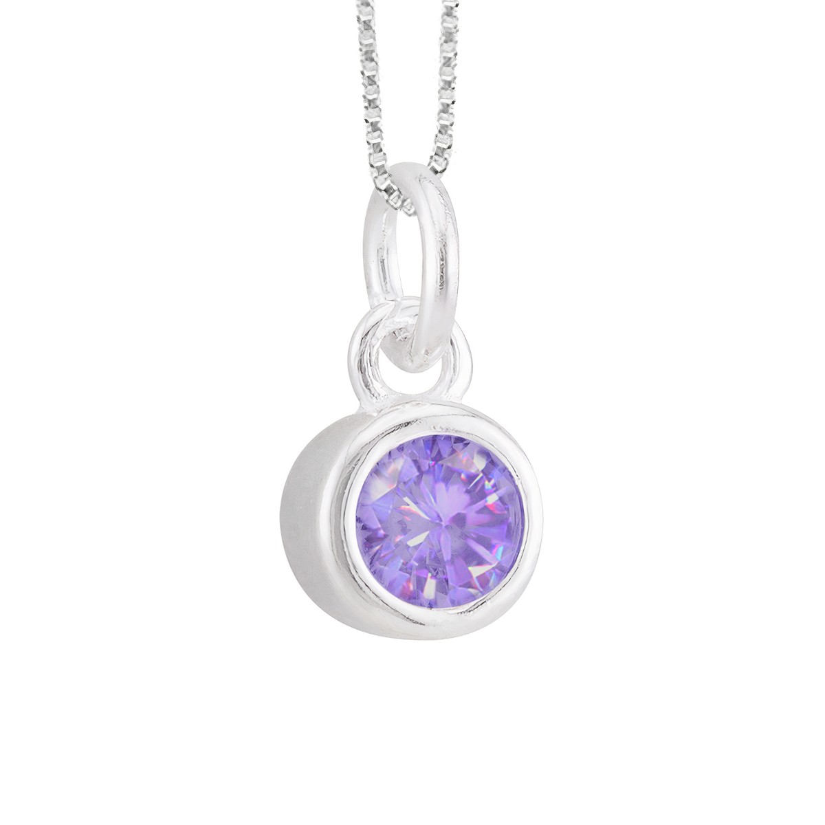 GARGANTILHA P925 SINGAPURA FIO 1MM + PINGENTE PONTO DE LUZ LILAS