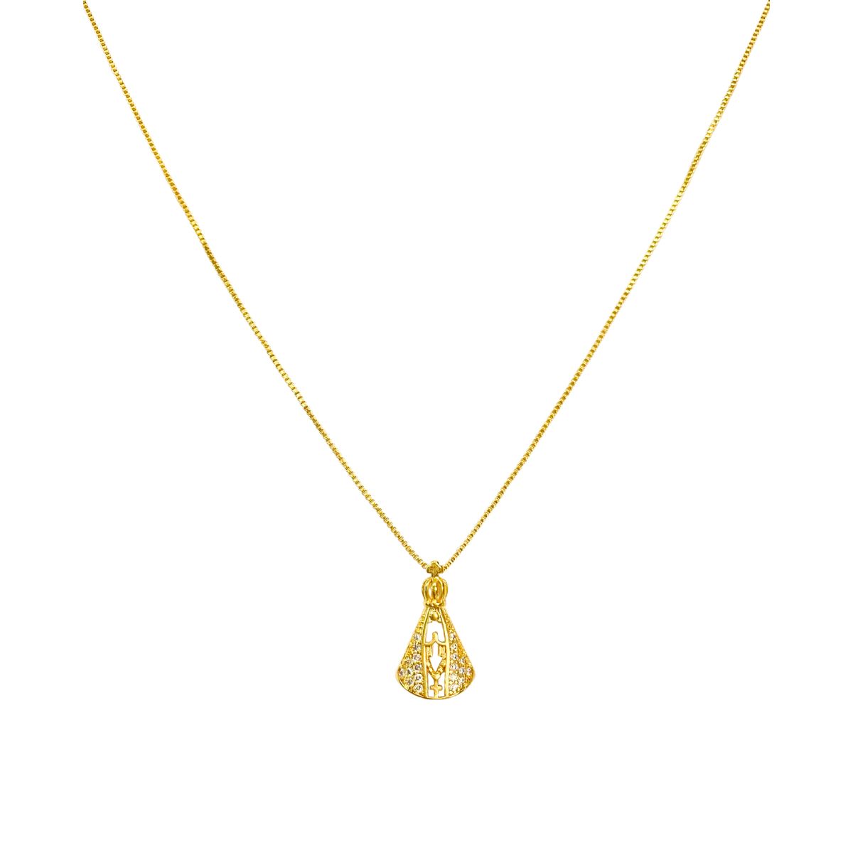 GARGANTILHA VENEZIANA + PINGENTE NOSSA SENHORA APARECIDA CRISTAL COM TERÇO