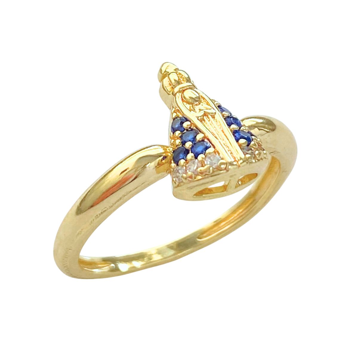 ANEL NOSSA SENHORA APARECIDA CRAVEJADA MANTO AZUL E CRISTAL