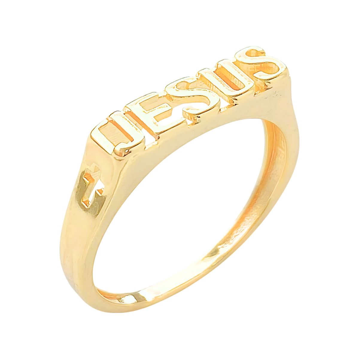 ANEL ESCRITO JESUS COM DUAS CRUZ VAZADAS NA LATERAL